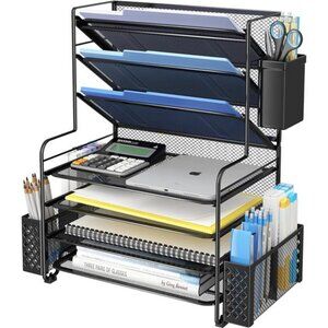 7 Tier Desk Organizer File Tray Paper Letter Holder Pen Station Office Black